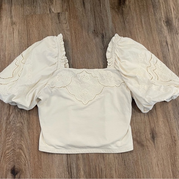 Express Embroidered Square Neck Puff Sleeve Top Women’s Small Ivory Cottagecore - Picture 3 of 11